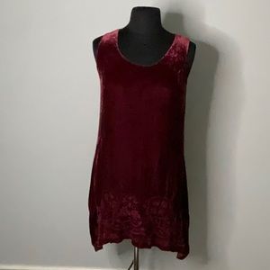 JW LOS ANGELES JOY LOVE LIGHT VELVET BURGUNDY DRESS EMBROIDERED DETAIL SIZE M
